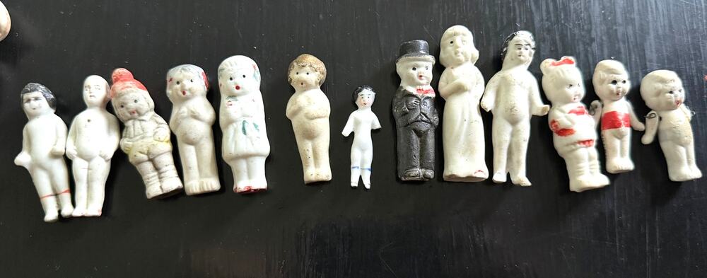 Lof of 13 Antique Penny Dolls Frozen Charlotte German Japanese 2 - 2.5" Bisque